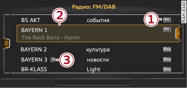 Илл. 243 Список станций FM/DAB