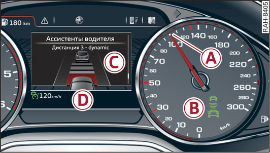 Илл. 132 Комбинация приборов: «adaptive cruise control»